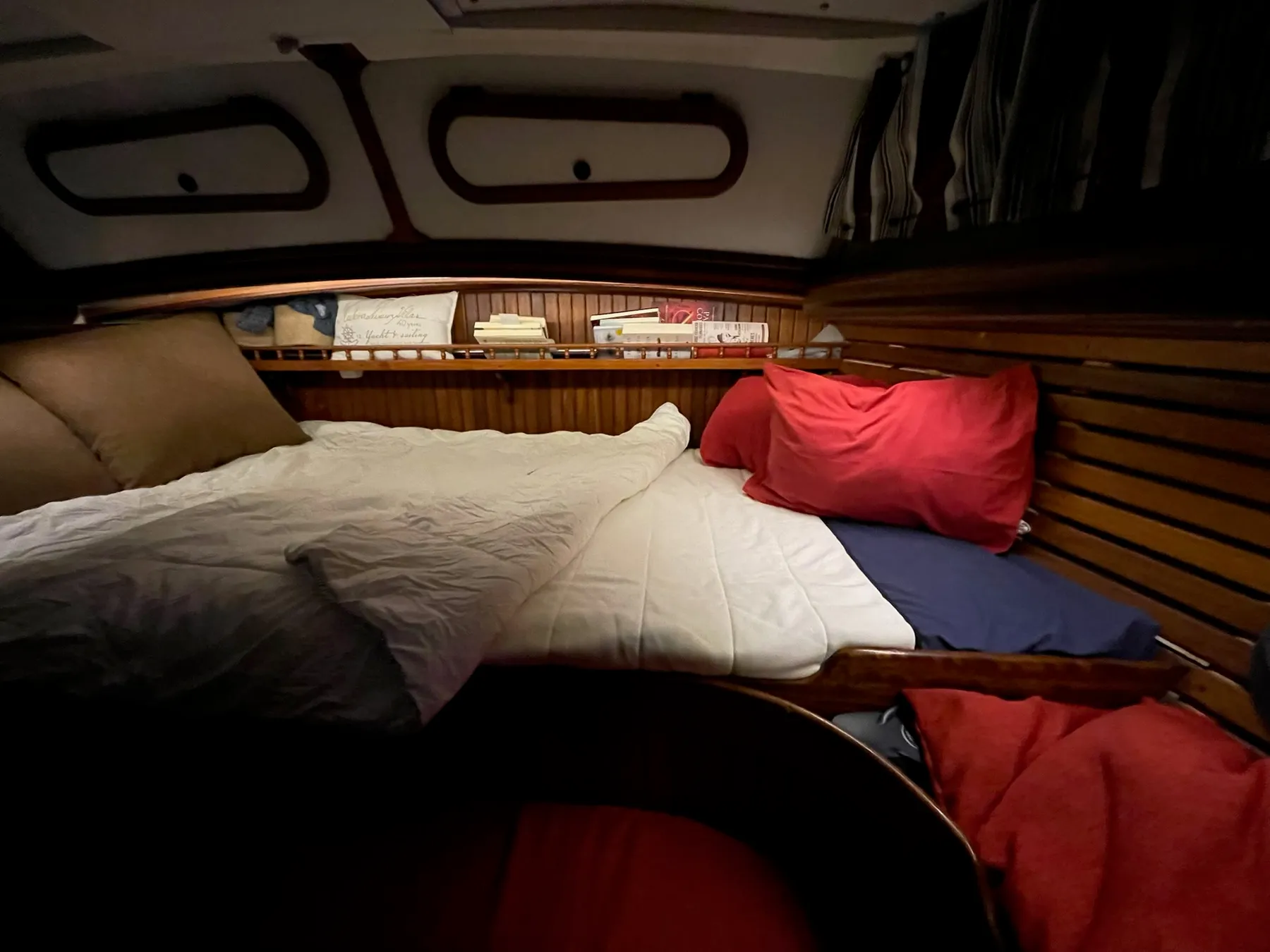A cabin on board Spica with a double bed