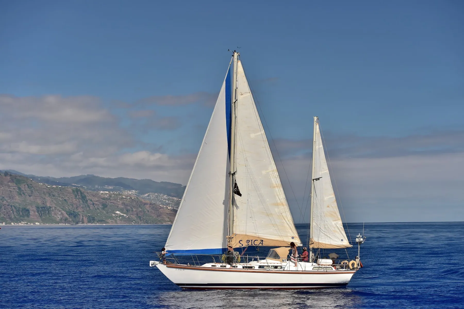 Spica under full sail off the coast of Madeira